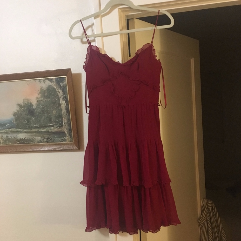 BCBG RED CHIFFON RUFFLE DRESS
